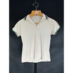 Tail Women's Golf Polo Shirt Large Cream 80's Lightweight Made in USA Vintage